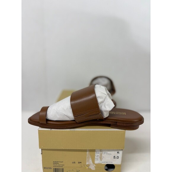 Michael Kors Women's August Brown Slide Flat Toe Ring Sandals Faux Leather Sz 5M - Picture 2 of 6